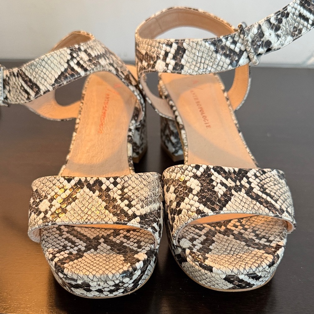 Anthropologie  Leathers Snakeskin Pattern Platform Sandals